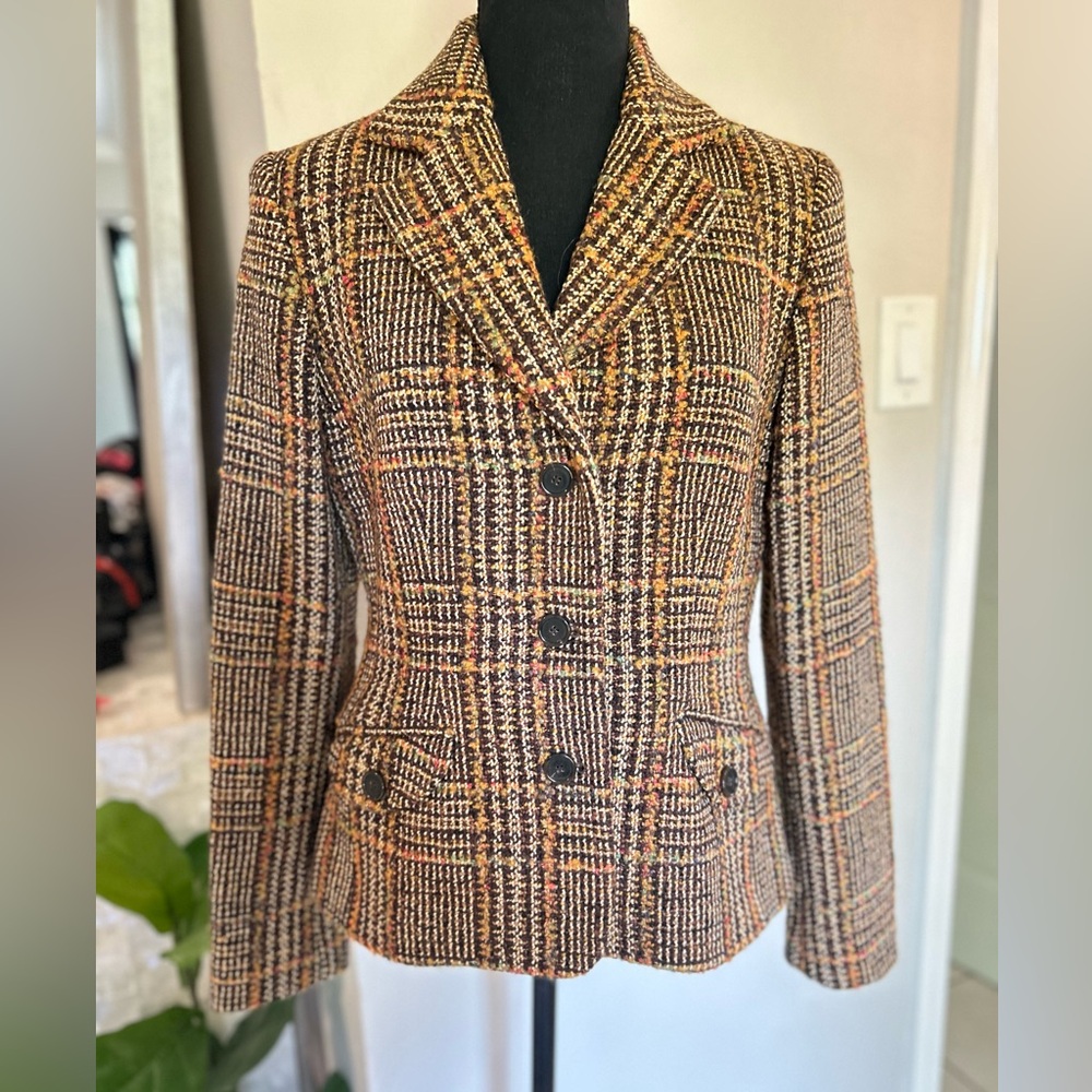 Womens Vintage Harold’s Wool Blend Plaid Tailored Blazer Jacket